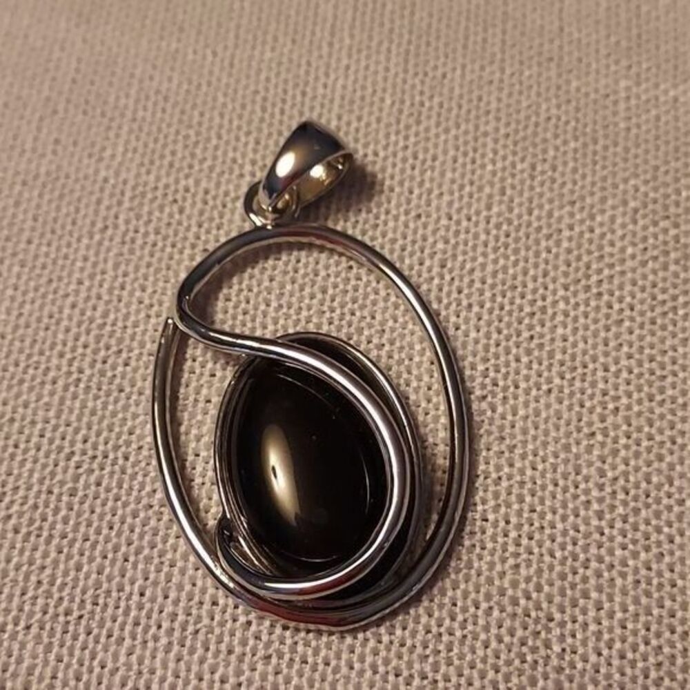 Lia Sophia Abracadabra Large Oval Black Onyx Modern Silver‎ Pendant Slide Vtg